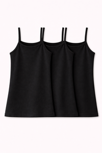 Girls Black Sleeveless Bamboo Vest (Pack of 3)