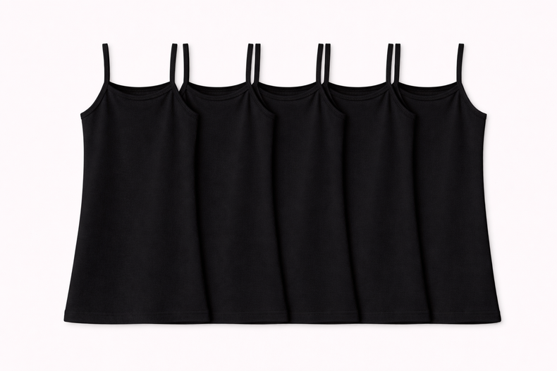 Girls Black Sleeveless Bamboo Vest (Pack of 5)