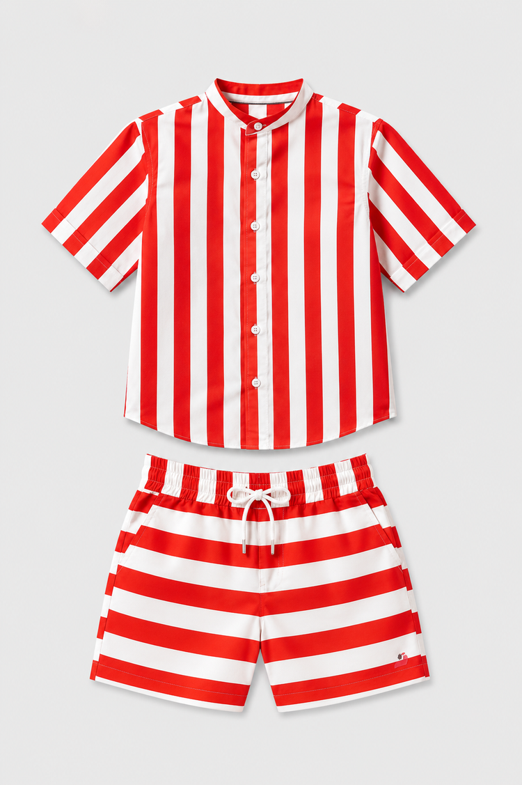 Red Stripe Shirt Set