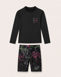 Black and Neon Swirl Swim Set