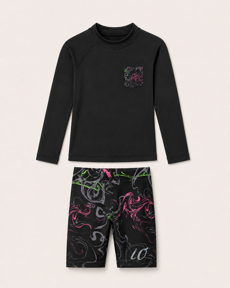 Black and Neon Swirl Swim Set