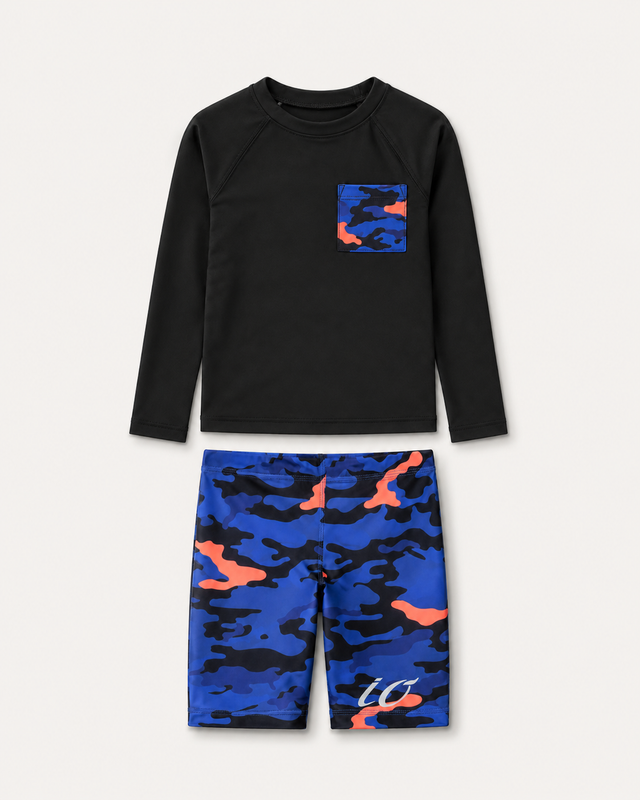 Black and Blue Camo Swim Set