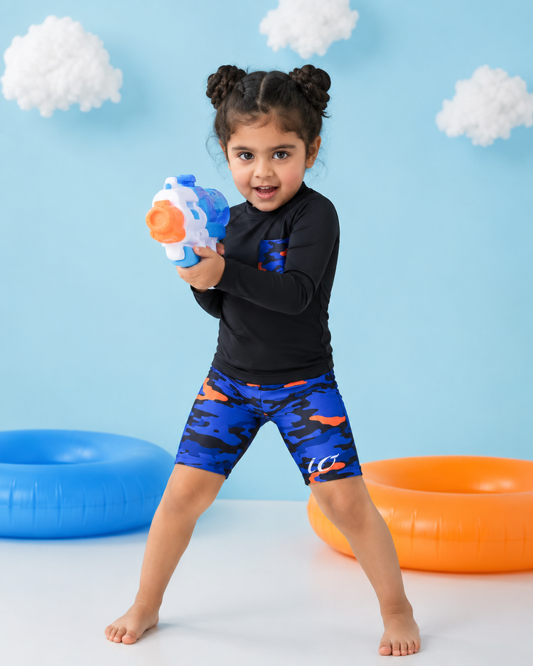 Black and Blue Camo Swim Set