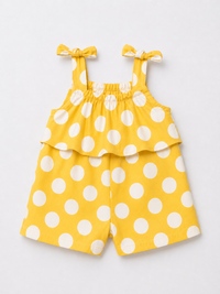 Yellow White Polka Dot Tie-Shoulder Romper