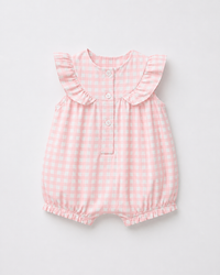 Pink Gingham Frill Yoke Romper