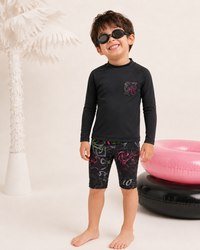 Black and Neon Swirl Swim Set