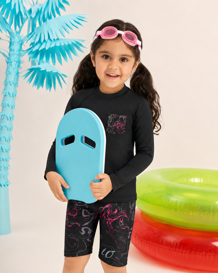 Black and Neon Swirl Swim Set
