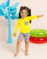 Yellow and Grey Polka Dot Swim Set