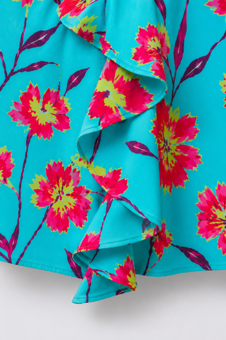 Turquoise Ruffle Floral Dress