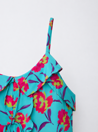 Turquoise Ruffle Floral Dress