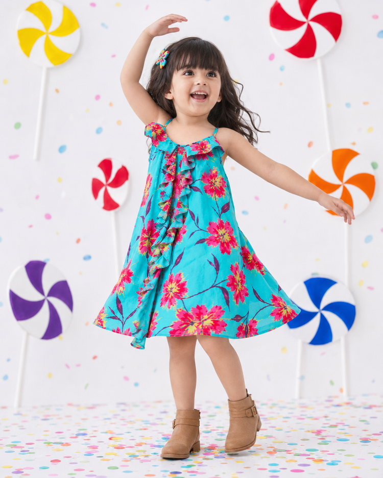 Turquoise Ruffle Floral Dress