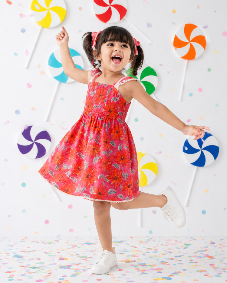 Coral Garden Smocked Dress