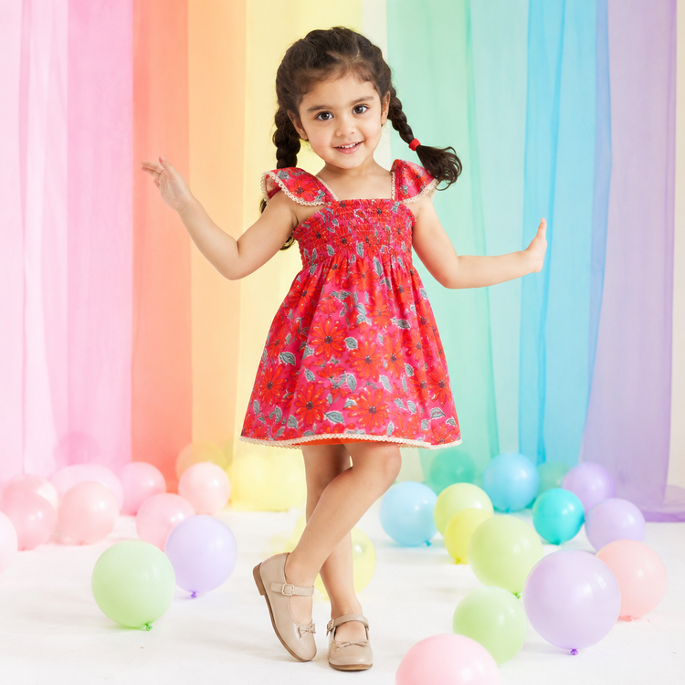Coral Garden Smocked Dress