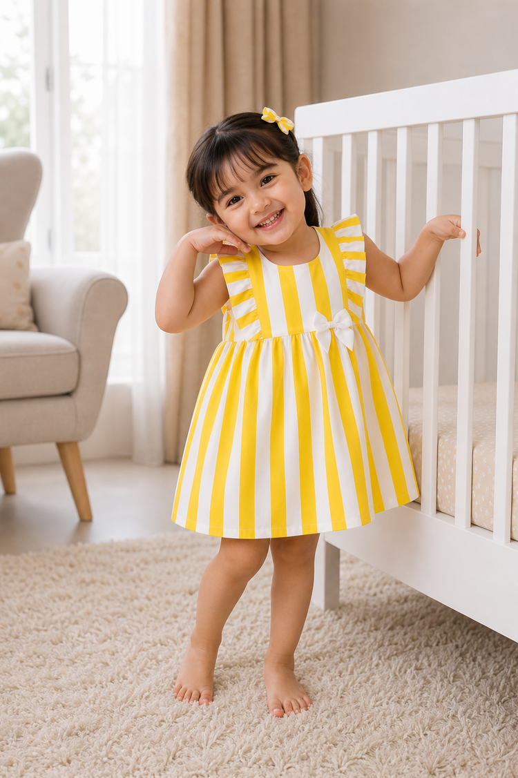 Yellow Stripe Frill Dress Set