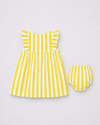 Yellow Stripe Frill Dress Set