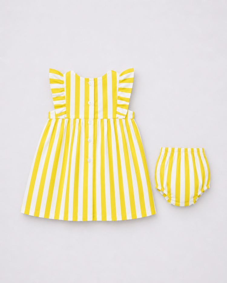 Yellow Stripe Frill Dress Set