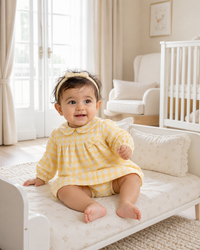 Yellow Check Bow Dress Set