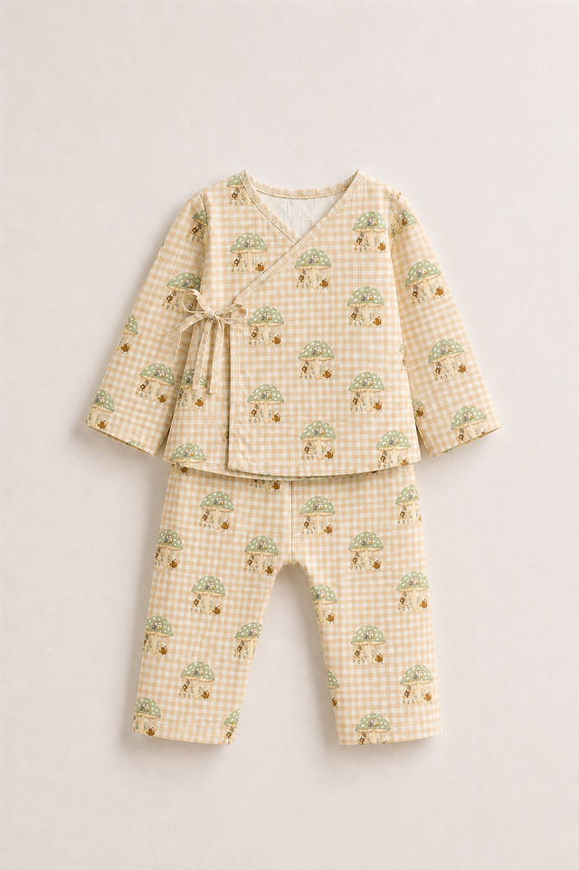 Mushroom Gingham Wrap Baby Co-ord Set