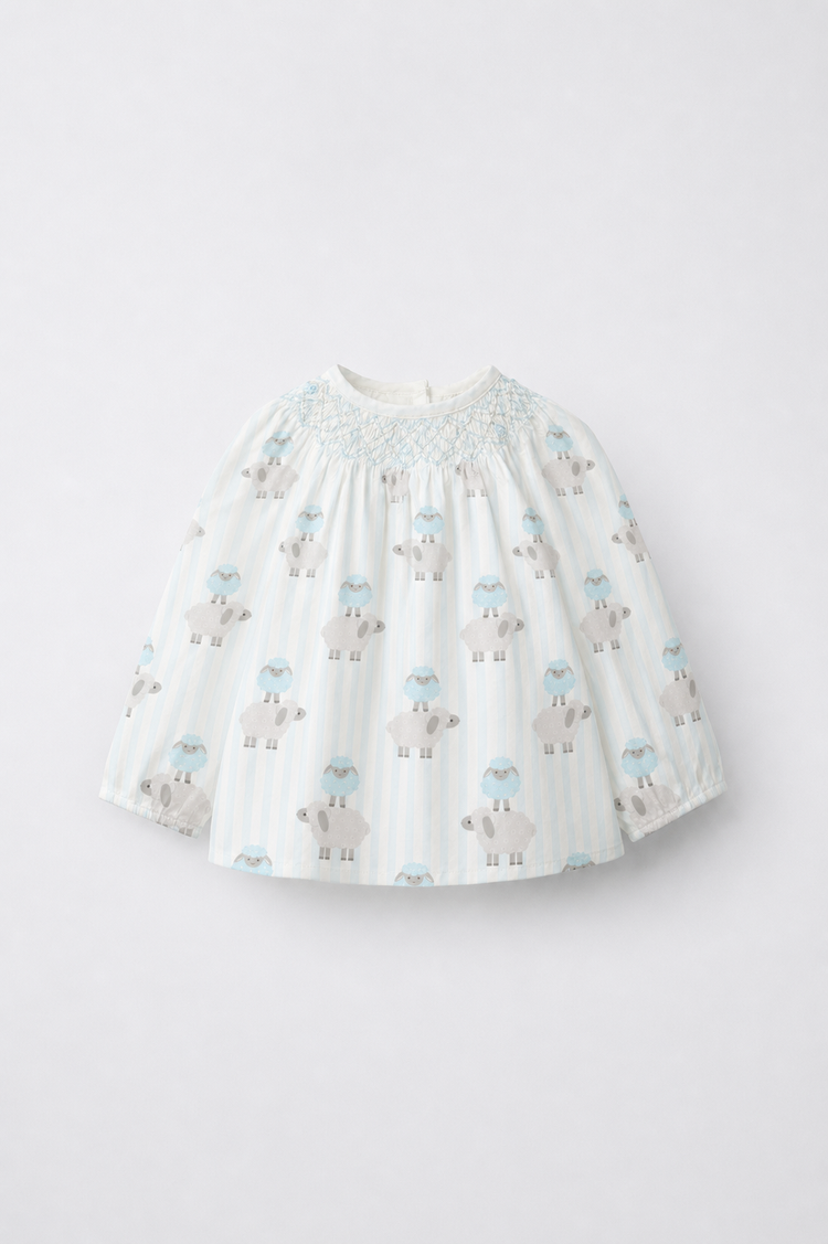 Blue Sheep Smocked Baby Co-ord Set