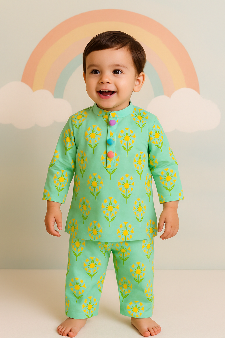 Green Yellow Cotton Co-ord Set