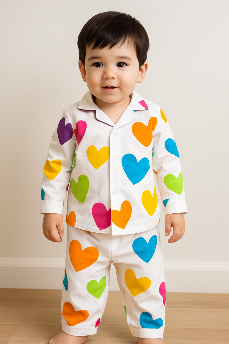 Multi-Coloured Heart Pajama Set - Night Wear