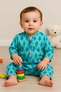 Aqua Blue Geometric Cotton Co-ord Set