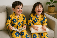 Yellow Blue Flower Pajama Set - Night Wear