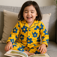 Yellow Blue Flower Pajama Set - Night Wear