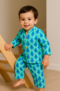 Aqua Blue Geometric Cotton Co-ord Set