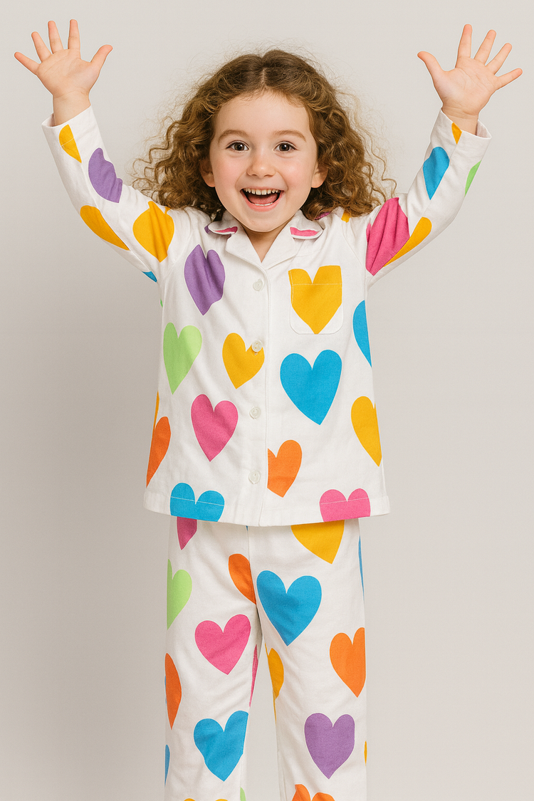 Multi-Coloured Heart Pajama Set - Night Wear