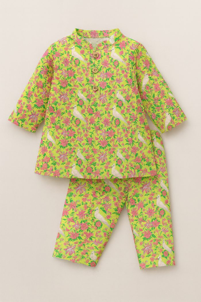Yellow Parrot Cotton Co-ord Set