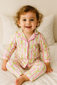 Pink and Green Leaves Pajama Set - Night Wear