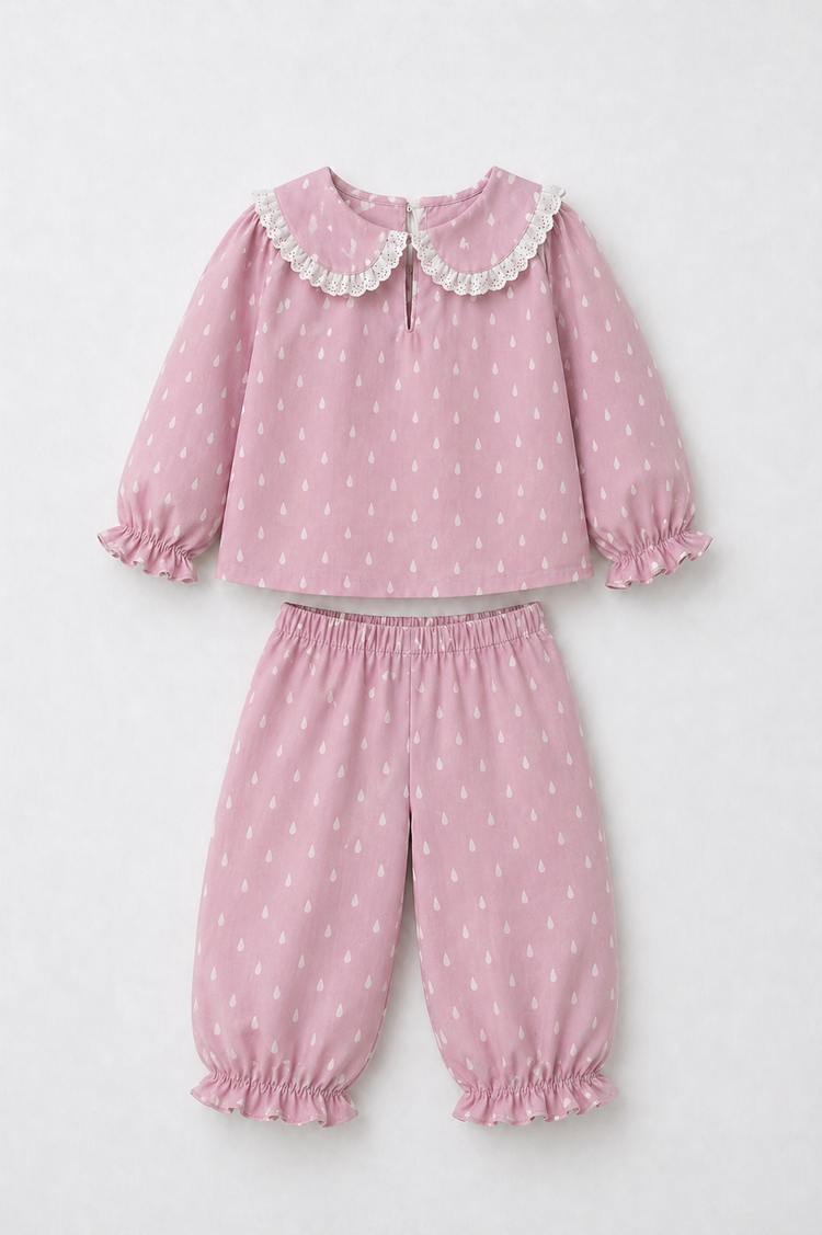 Pink and white Raindrops Night Suit