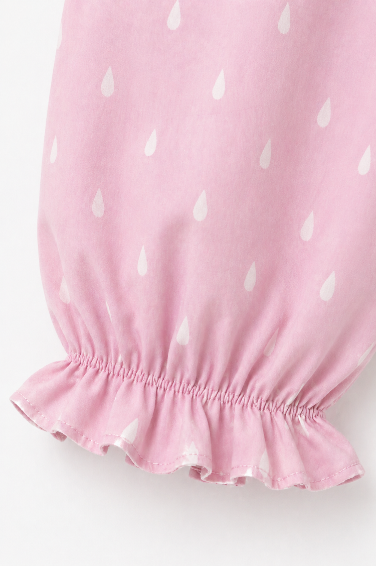 Pink and white Raindrops Night Suit