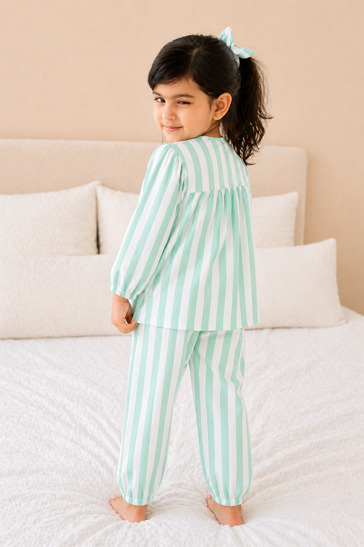 Mint Green Stripes Night Suit