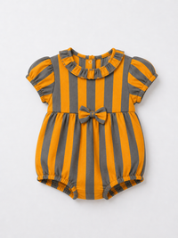Orange Taupe Stripe Puff Sleeve Romper