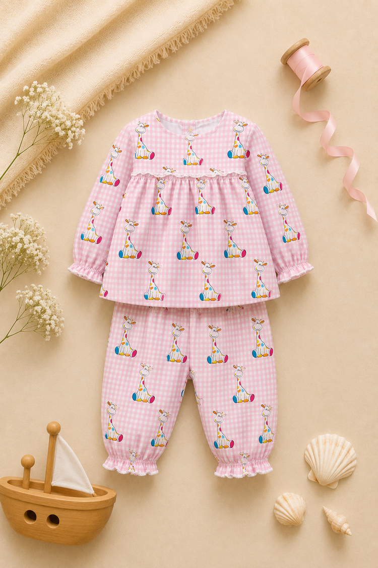 Pink Gingham Giraffe Baby Co-ord Set