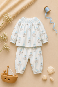 Blue Sheep Smocked Baby Co-ord Set