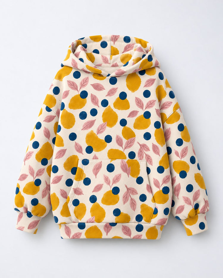 Mustard Lemons Hooded Barrel Pant Set flat lay by Anaario