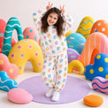 Multi Pastel Dinosaur Barrel Pant Set on girl by Anaario – winter kidswear