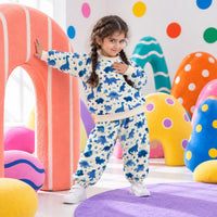 Blue Dinosaur Jogger Set on girl by Anaario – winter kidswear