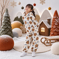 Brown-Beige Cross Hooded Barrel Pant Set on girl by Anaario – winter kidswear