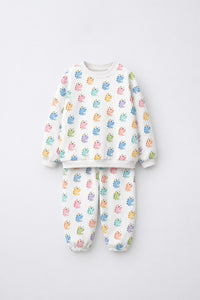 Multi Pastel Dinosaur Barrel Pant Set flat lay by Anaario