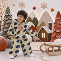 Beige Mammoth Hooded Barrel Pant Set on boy by Anaario – winter kidswear
