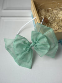 Sea Green Sheer Organza Bow Hairband