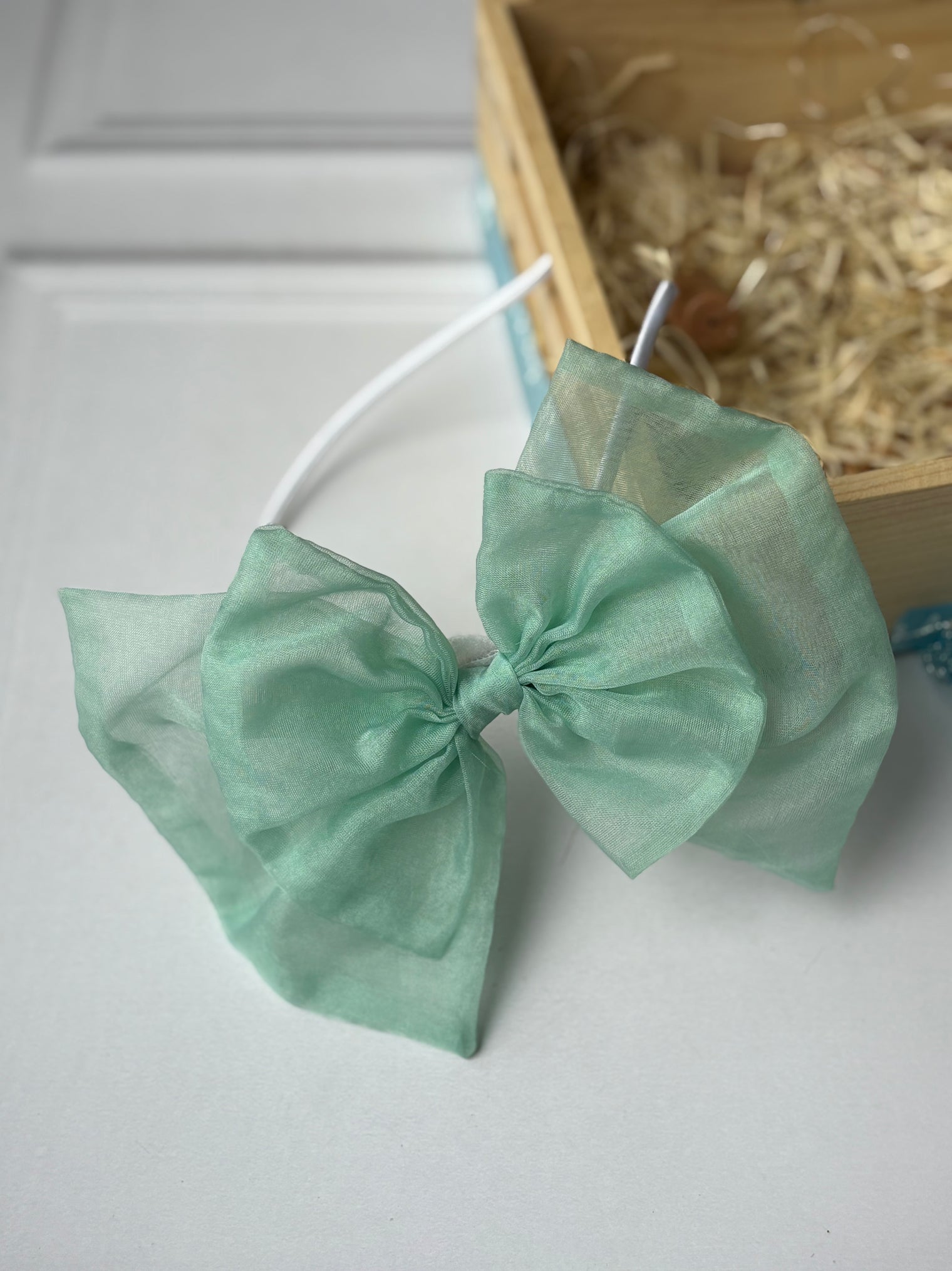 Sea Green Sheer Organza Bow Hairband