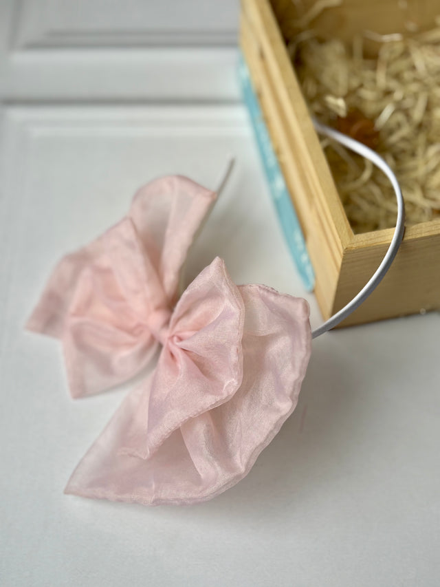 Powder Pink Sheer Organza Bow Hairband