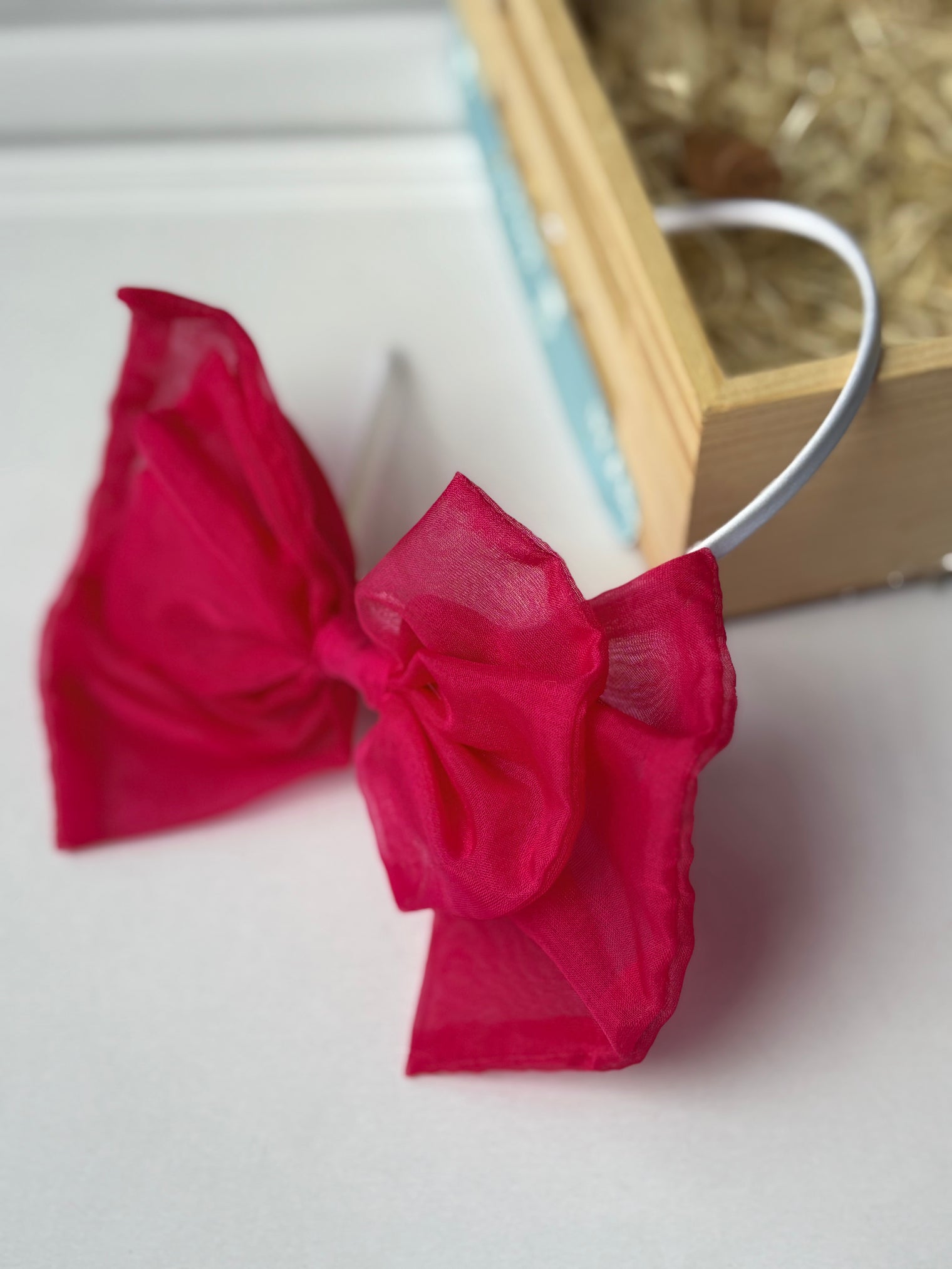 Fuschia Sheer Organza Bow Hairband