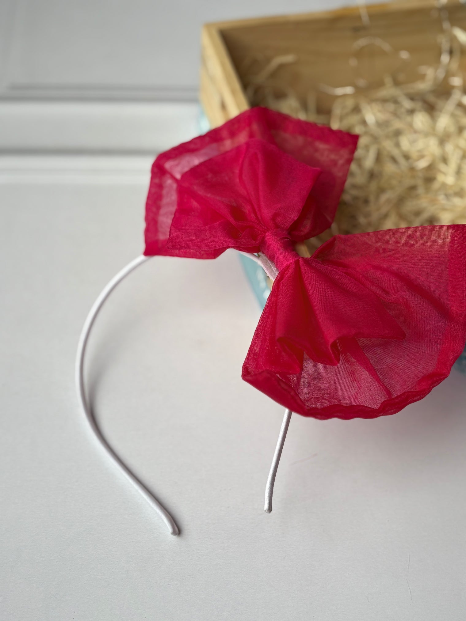 Fuschia Sheer Organza Bow Hairband