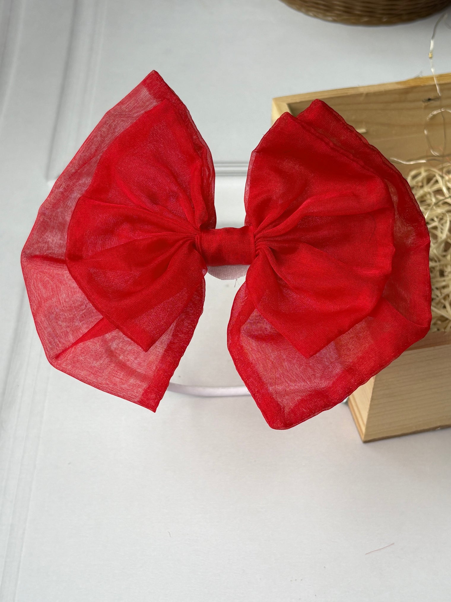 Red Sheer Organza Bow Hairband